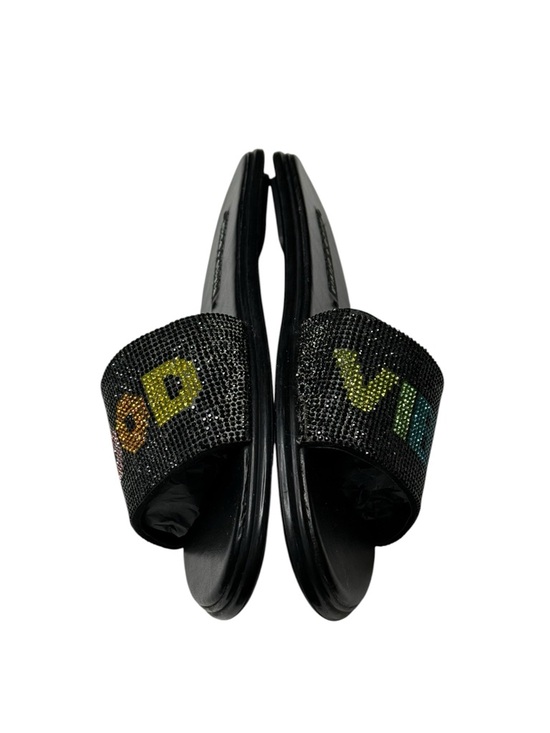 HTF: Alice + Olivia 𖦹 Tatum Good Vibes Slide Crystal Sandals 𖦹 Black 𖦹 7.5M 𖦹